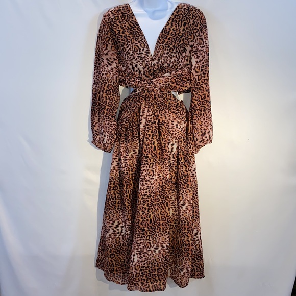 Anthropologie Cut Out Midi Dress in Brown Motif Brown animal print MP NWT - Picture 4 of 17